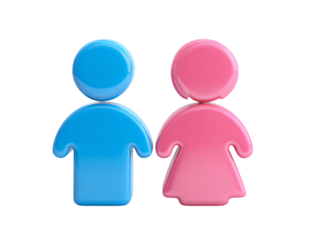 Modern man and woman symbols in blue and pink glossy colors