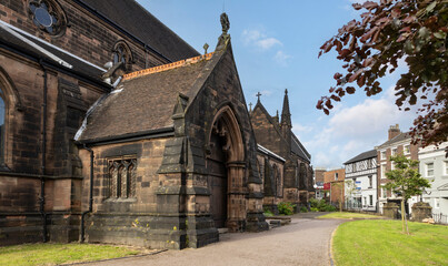 Newcastle-under-Lyme, Staffordshire-united kingdom March, 09, 2025 saint giles Church Architecture with Detailed Gothic Features and Elegant Design