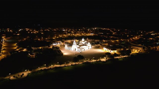 Beautiful white church in El Rocio village, south spain at night.