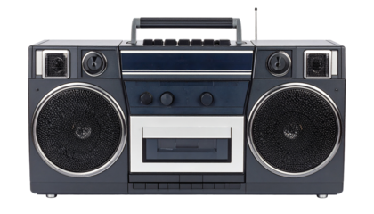 old audio cassette recorder in black color isolated on white background