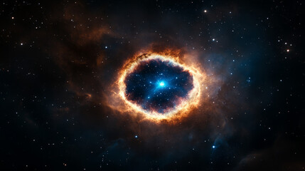 Fototapeta premium Bright yellow star is surrounded by a dark blue and orange cloud