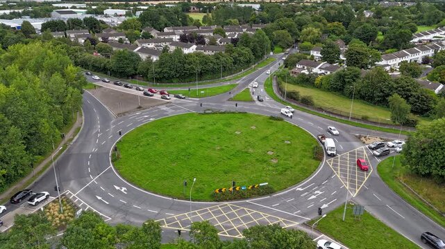 Roundabout in Ireland during busy afternoon