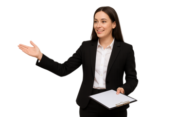 business woman pointing at copy space