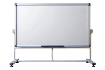 Empty whiteboard on a movable stand with wheels