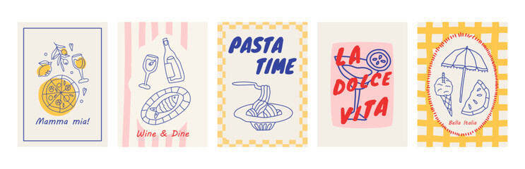 Hand drawn Mediterranean poster set