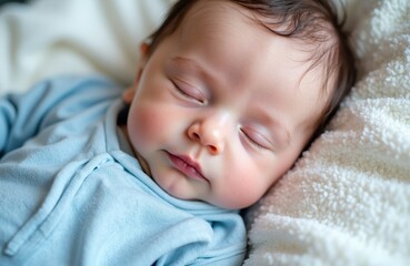 A sleeping baby peacefully resting on a soft blanket with closed eyes and relaxed facial features