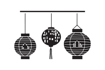 Lantern art silhouette vector on white background