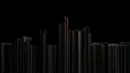 Row of Books Against Black Background, Abstract Skyline of Knowledge and Literature