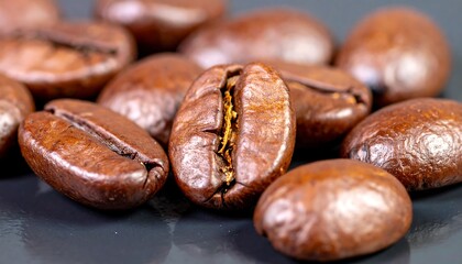 Obraz premium Close-Up of Roasted Coffee Beans on Dark Surface