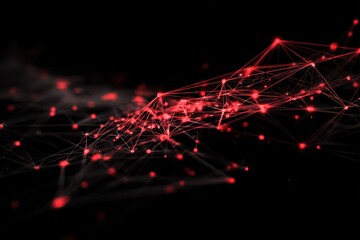 An abstract red network design on a dark black background, resembling a hacking attempt or cybersecurity concept.