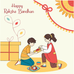 Indian festival happy Raksha Bandhan greeting card. Creative vector illustration design. Brother and sister bonding celebration.