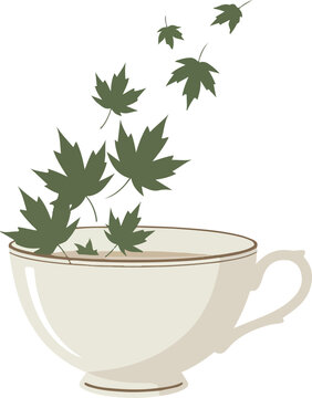 green leaves falling into teacup clip art preview