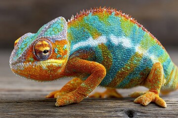 Obraz premium Chameleon Changing. Attractive Exotic Animal with Bright Colors and Cute Appearance