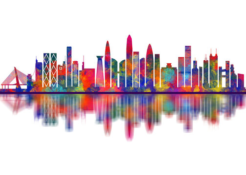 Shenzhen China Skyline. Cityscape Skyscraper Buildings Landscape City Downtown Art