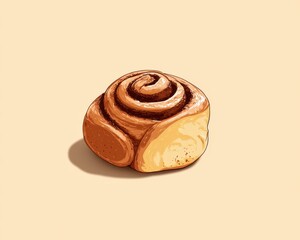 Cinnamon Roll Drawing. Cute Bakery Illustration of Pastry with Graphic Design Element