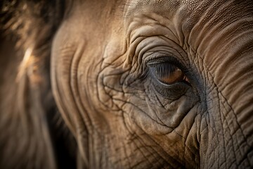 Majestic elephant eye detail captures wisdom and ancient power, showcasing intricate skin texture and soulful gaze, a stunning close-up for nature lovers.