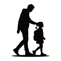 Silhouette of adult gently touching child’s head while walking together, symbolizing care, trust, parenting, and emotional connection