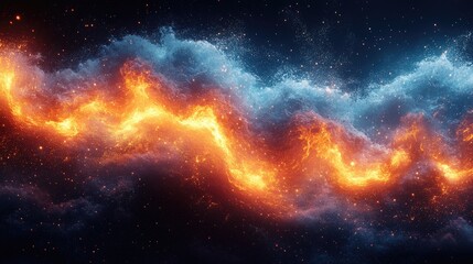 Fototapeta premium Fiery Cosmic Nebula with Swirling Blue Gas and Distant Stars