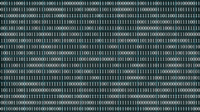 Full screen of binary code with a subtle blue grid overlay data technology