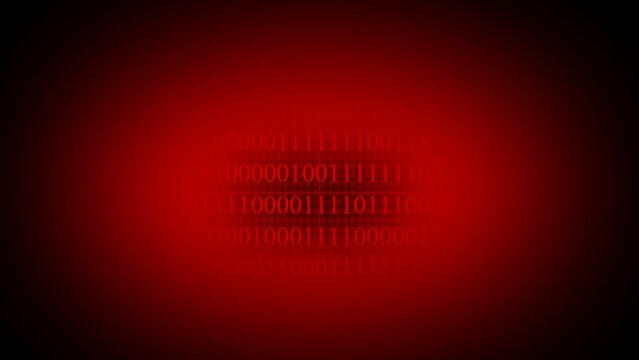 Red digital binary code illuminated on a dark red background data technology