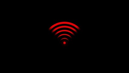 Red Wi- Fi Signal Waves Emanating From a Central Point on Black Background Wi-Fi wireless