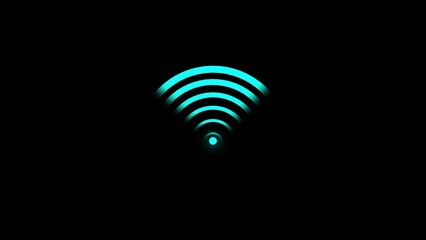 Cyan Wi- Fi Signal Waves Radiating From a Central Point on Black Background Wi-Fi wireless