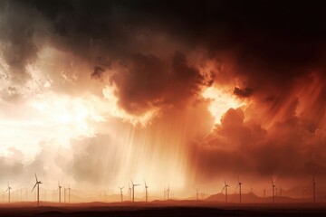 A group of modern wind turbines standing tall in a vast field, generating clean and renewable energy.