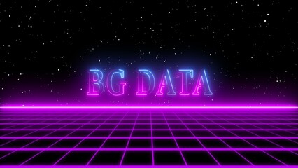 Synthwave Neon Grid with Glowing BGDATA Text and Starry Night Sky BG DATA