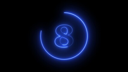 Blue Neon Number 8 Encased in a Glowing Ring on Black light