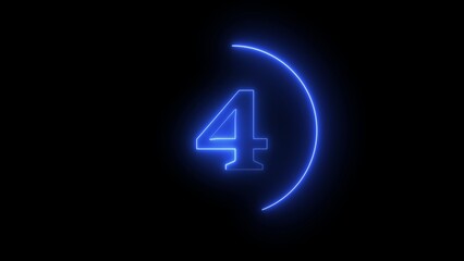 Blue Neon Number 4 Glowing Inside a Circular Arc on Black Background four