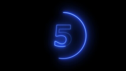Blue Neon Number 5 Glowing Inside a Circular Arc on Black Background five