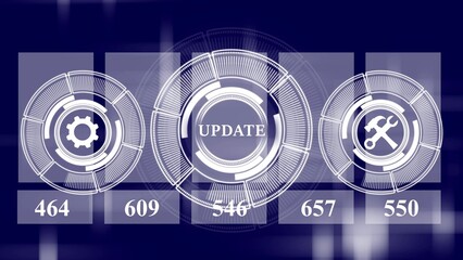 Technology Interface Showing Update Progress Gear Icon and Tools with Numerical Data abstract