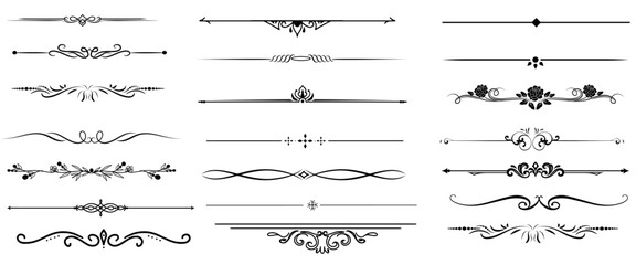 Decorative dividers, elegant line art, ornamental borders, vintage separators, floral accents, whimsical designs, creative embellishments, graphic elements, black vector patterns, design resources S