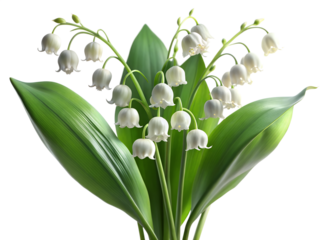 Lily of the valley flowers isolated on transparent background in springtime