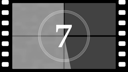 Classic Film Countdown Leader with Number 7 and Gray Scale Divided Screen vintage
