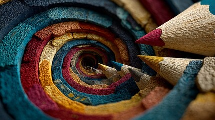 Abstract Macro of Colorful Pencil Vortex, Creative Art Supplies Background, Imagination and Drawing Concept, Back to School, Bright Colors, Design Element, Close-up Education Tool