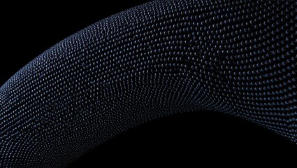 Curved surface of iridescent spheres against black background, creating a mesmerizing abstract pattern