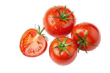 Fresh ripe tomatoes with water droplets isolated on white background healthy nutrition organic food