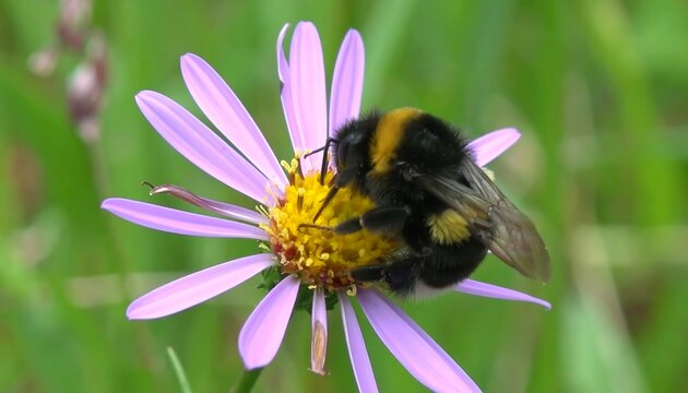 A bee on a purple flower