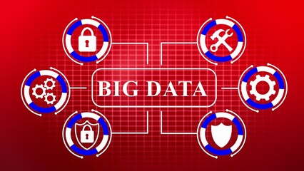 Big Data Concept Diagram with Security and Operations Icons on Red Grid Background technology