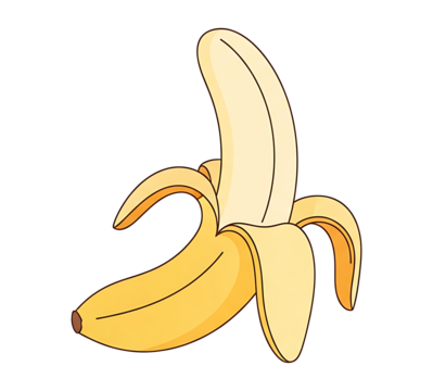 A simple vector illustration of a single yellow peeled banana. This image represents a healthy tropical fruit snack, isolated on a clean white background for easy use.
