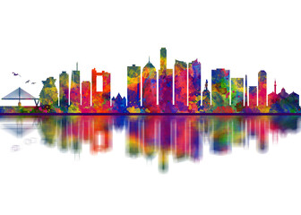 Obraz premium Surabaya Indonesia Skyline. Cityscape Skyscraper Buildings Landscape City Downtown Abstract Landmarks Travel Art