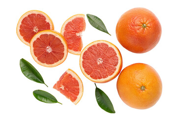 Fresh juicy grapefruit slices with vibrant green leaves for a healthy and refreshing sensation