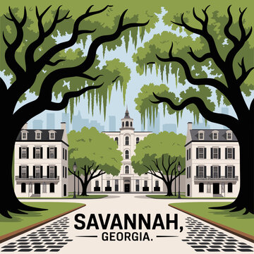 Savannah Georgia Historic Oak Tree Boulevard Poster