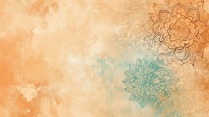 Decorative floral mandala design, hand-drawn on aged brown kraft paper