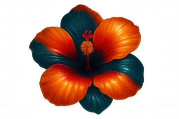Vibrant hibiscus blossom displaying bold orange-teal petals, radiating colorful elegance on transparent background