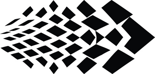 Black diamond shapes arranged in a distorted grid pattern abstract white