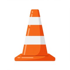 Orange and White Traffic Cone on White Background