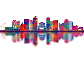 Obraz premium Wellington New Zealand Skyline. Cityscape Skyscraper Buildings Landscape City Downtown Abstract Landmarks Travel Art