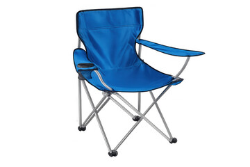 Studio shot of a blue folding camping chair isolated on transparent background, ready for outdoor adventures and relaxation